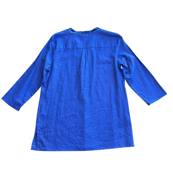 NWT Jaclyn Smith Collection Blue Linen Blend Sequin Tunic Top Sz L Coastal Chic - Picture 5 of 9